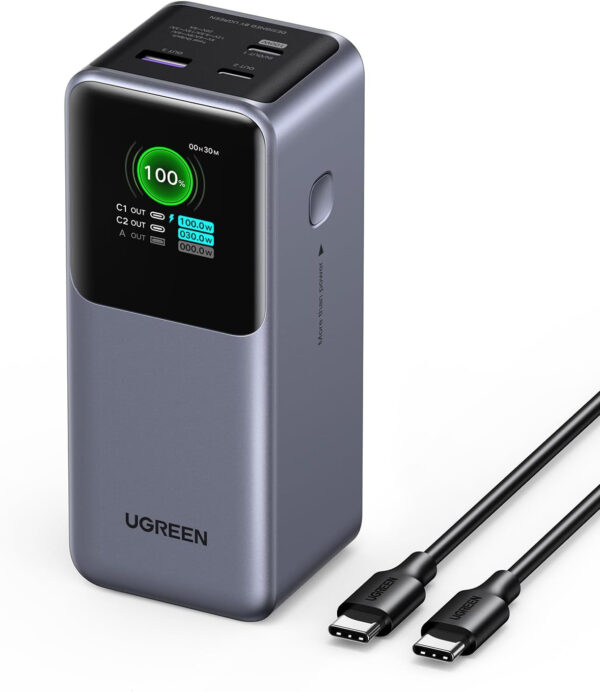 Ugreen prenosna polnilna baterija 20.000mAh, 130W s pametnim digitalnim zaslonom