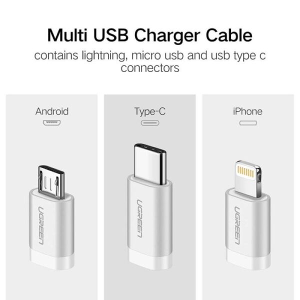 50203-2 Ugreen USB 2.0 na Micro USB+Lightning+Type C (3 v 1) podatkovni kabel pleten 1,5m