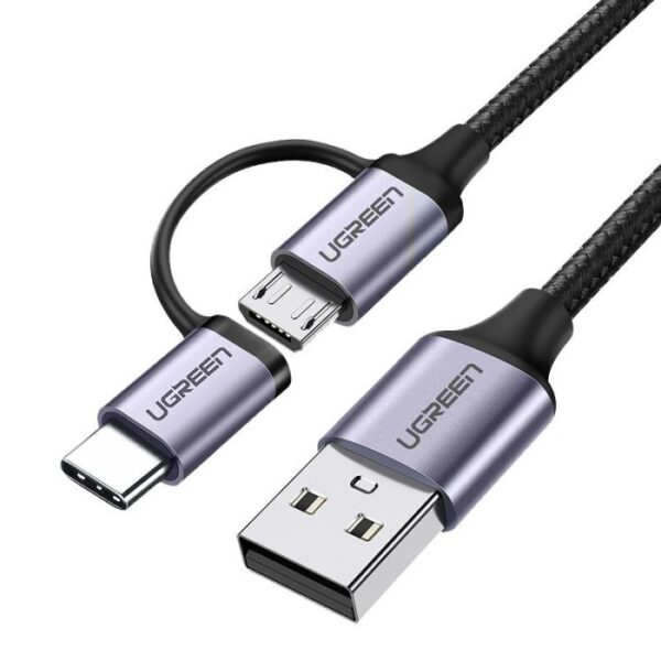 57333_1 Ugreen USB-A na Micro USB + USB-C kabel pleten 1m