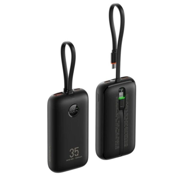 ac01add7e5f657aae99ff23e6c4670f8 VEGER prenosna baterija z vgrajenimi kabli 10000 mAh, črna