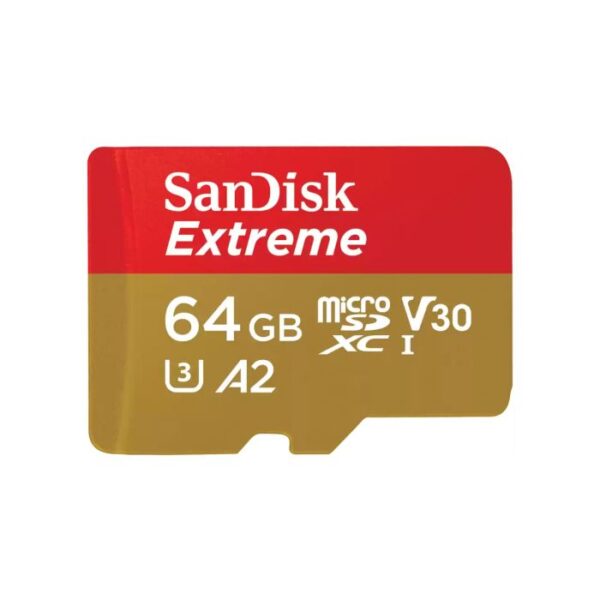 SANDISK Extreme microSDXC 64GB + SD Adapter 170MB/s & 80MB/s A2 C10 V30 UHS-I U3