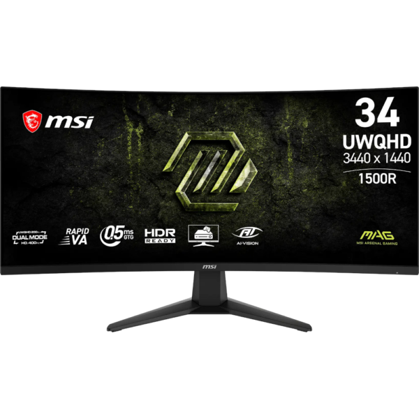 4711377414739_1.jpg-0 Zaslon MSI MAG 346CQDF E20 / 86,4 cm (34") / 3440x1440 (UWQHD) / Rapid VA / UWQHD (3440 x 1440): 200Hz, HD (1720 x 720): 400Hz / 0.5 ms (Min.) (GTG) / 300 nits / 4000:1